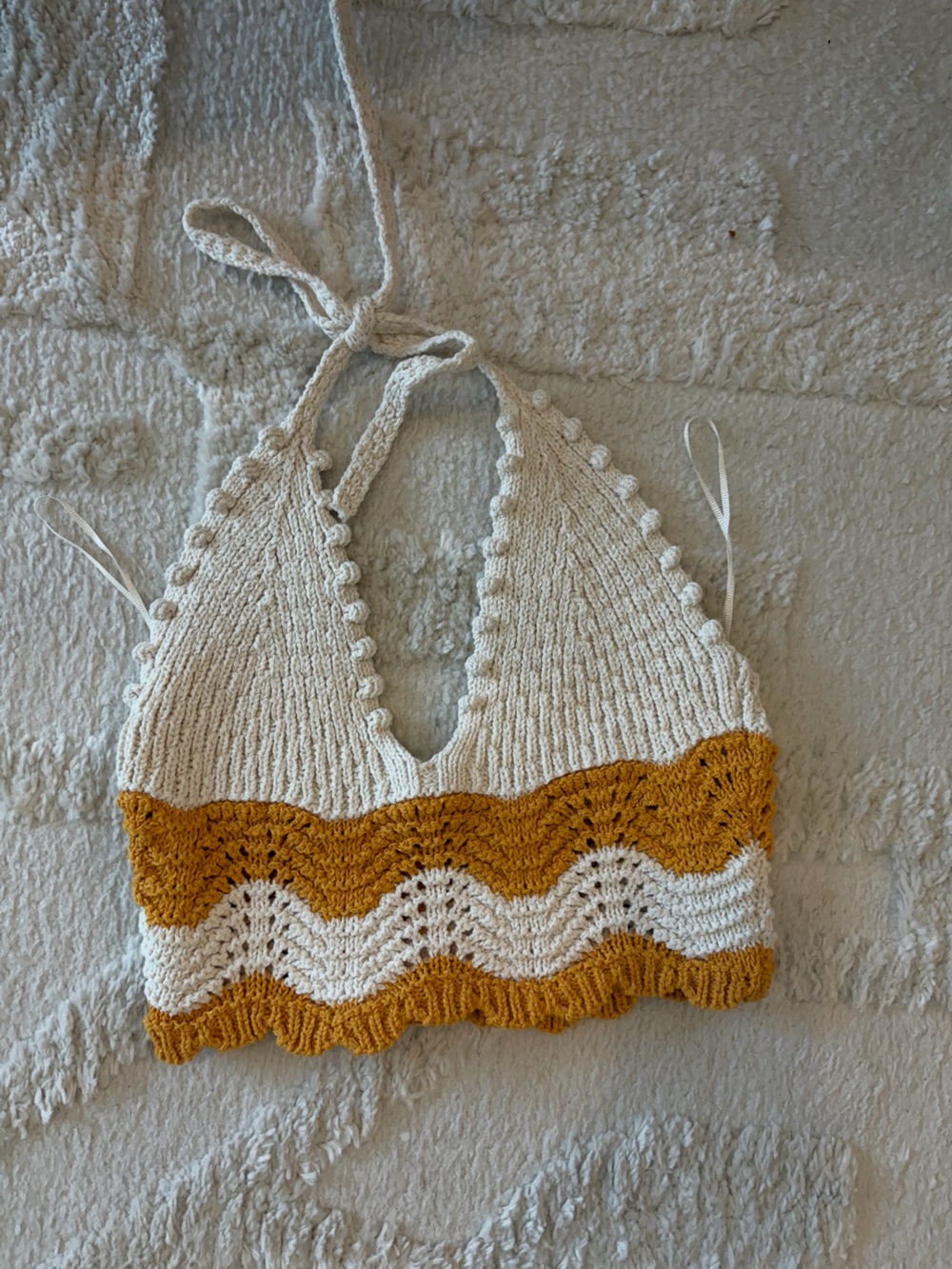 Zara Cream and Mustard Knit Halter Crop Top